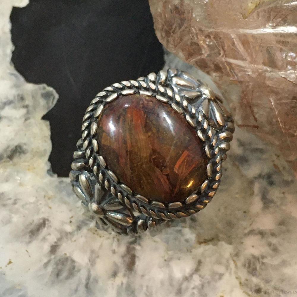 Carolyn Pollack Vintage Sterling Oval Brown Agate Decorated Ring For Women